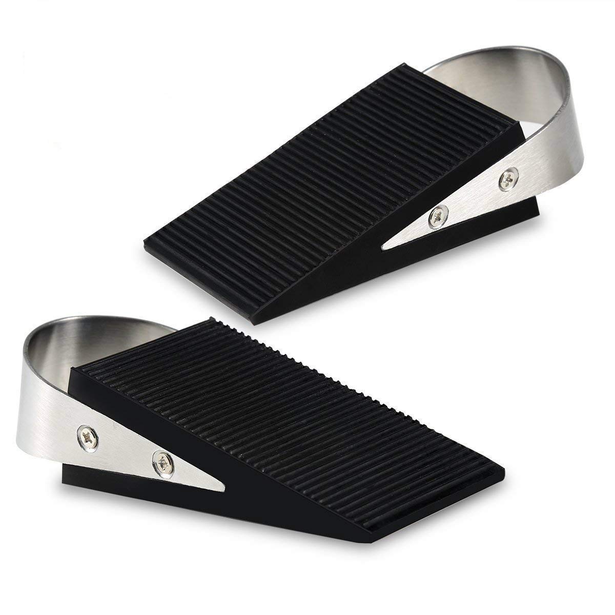 Spotact Heavy Duty Door Rubber Plug Anti-Skid Wedge-Shaped Door Block and Stainless Steel Handle Without Damaging Floor and Door Suitable for Hotels Families (2 Pack)