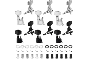 12 Pieces Guitar String Tuner Pegs, lyfLux Guitar Machine Heads Knobs for Acoustic or Electric Guitar (White and Black) (6 Left + 6 Right)