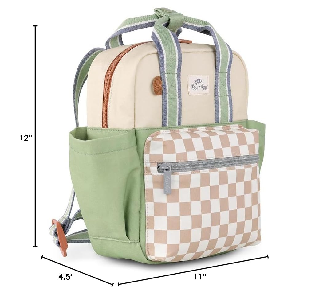 Itzy Ritzy Toddler Backpack - Daycare Bag - Features Adjustable Shoulder Straps, 2 Side Pockets & Spacious Interior with Wipeable Fabric Lining & Name Label, Checkerboard Backpack