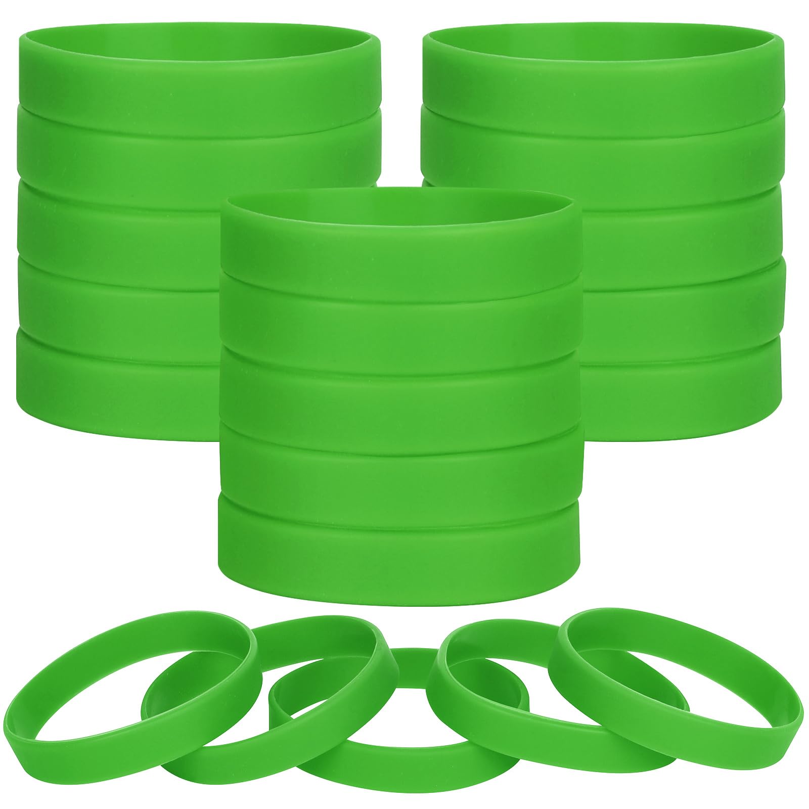 LVNRIDS 100 pcs Green Blank Silicone Wristbands for Kid, Sports Party Rubber Elastic Wristband Wholesale Bulk Bracelet S