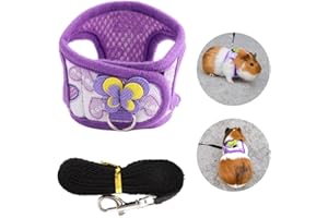 HURRISE Chinchilla Harness Vest Chest Decor, Chinchilla Walking Harness Vest with Leash Strap Harness for Rabbit Ferret Guinea Pig Bunny Hamster Puppy Kitten Clothes Accessory(S)(S)
