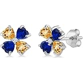 Gem Stone King 925 Sterling Silver Yellow Citrine and Blue Created Sapphire Earrings For Women | 2.91 Cttw | Gemstone November Birthstone | Heart Shape 4MM