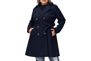 Hanna Nikole Women's Plus Size Wool Dress Coat with Belt Double Breasted Pea Coats Mid-Long Trench Coat