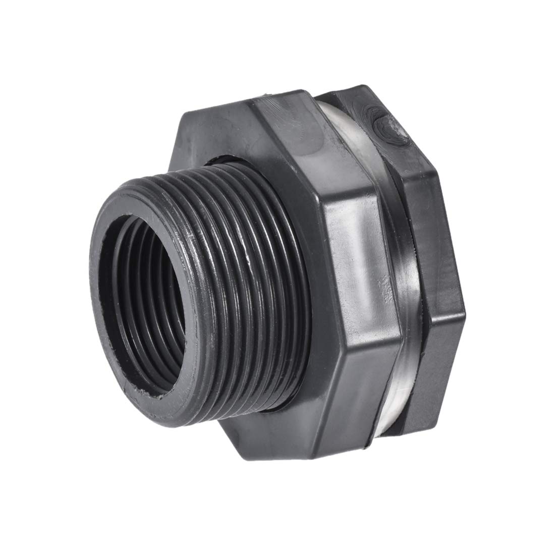 sourcing map Bulkhead Fitting, G1 Female Lengthen, Tube Adaptor Pipe Fitting with Silicone Gasket, for Water Tanks, PVC, Gray