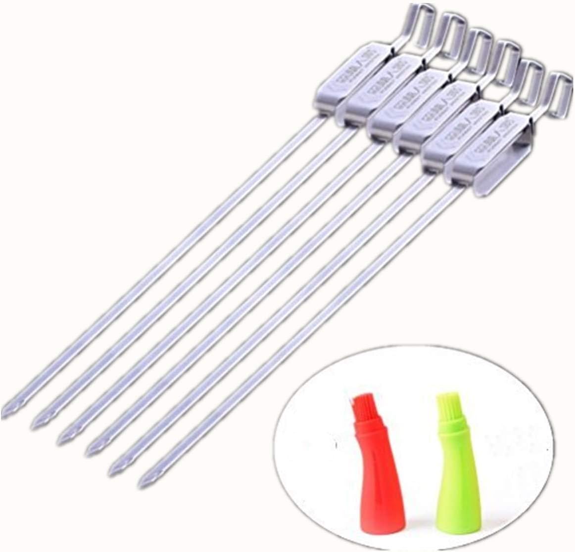 CHINAXYZZ Reusable Set of 6 Stainless Steel Shish Kebab Sticks with Set of 2 Grilling Basting Brushes Grill Delicious Kabobs and Brazilian BBQ on Gas and Charcoal Grill