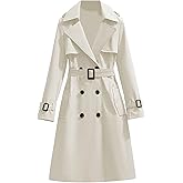 Mid Long Trench Coat for Women Double Breasted Classic Lapel Windproof Overcoat Fashion Outerwear with Belt