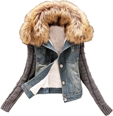 jaqueta jeans com lã feminina