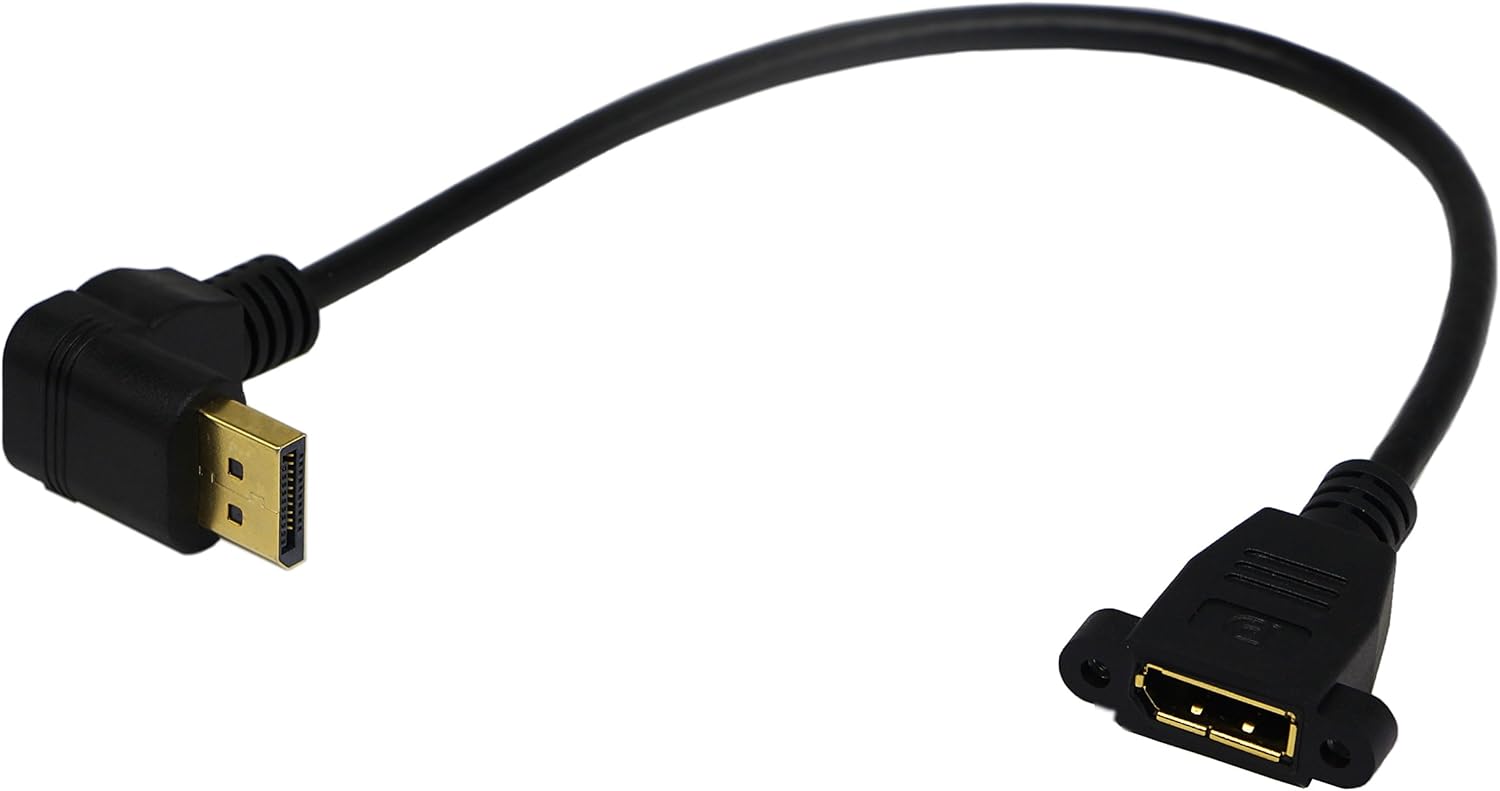 zdyCGTime DP to Panel Mount DP Cable,Gold Plated 90 Degree Up Displayport Male to Panel Mount Displayport Female Audio and Video Extender Adapter Cable.(30 CM/12inch)
