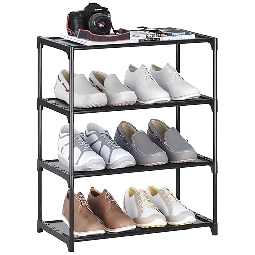 Hockmez 4-Tier Small Shoe Rack Shoe Shelf Storage Organizer for  Entryway Hallway Closet Bathroom Living Room (Black) in Saudi Arabia