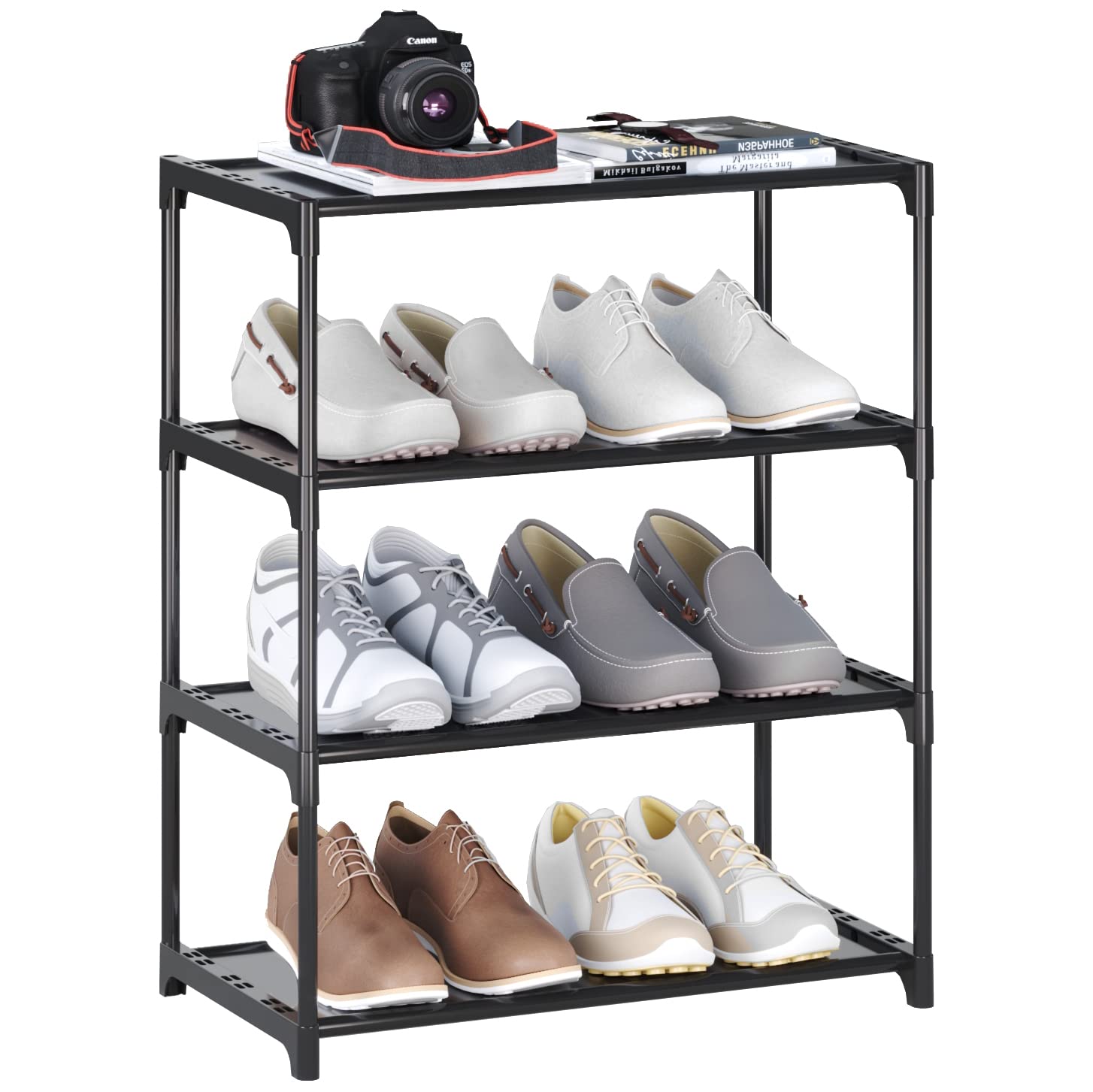 Photo 1 of Hockmez 4-Tier Small Shoe Rack .Stackable Shoe Shelf Storage Organizer for Entryway Hallway Closet Bathroom Living Room (Black)