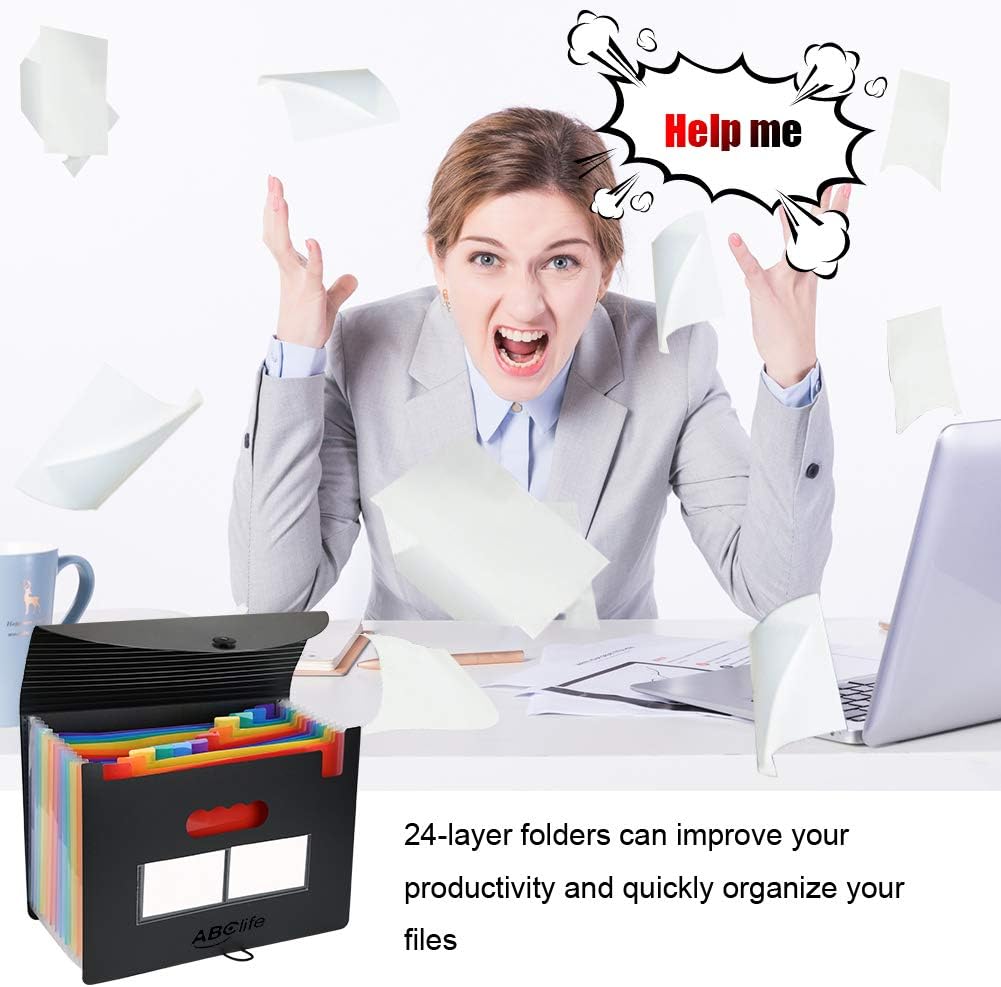 Expanding File Folder Accordian File Organizer with Cover/Portable A4 Letter Size Filing Box, Accordion Bill Paper Document Receipt Organizer High Capacity Plastic Bag with Colored Tab (12 Pockets) : Office Products