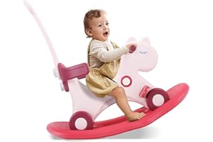 Ancaixin 4 in 1 Rocking Horse for Toddlers 1-3 Years Old, Balance Bike Ride On Toys with Push Handle, Backrest and Balance Board for Baby Girl and Boy, Unicorn Kids Riding Birthday