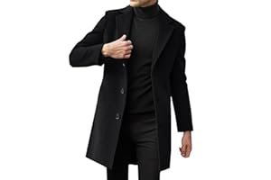 Mens Trench Coat Slim Fit Fashion Notched Collar Single Breasted Pea Coat Fall Winter Warm Soft Overcoat
