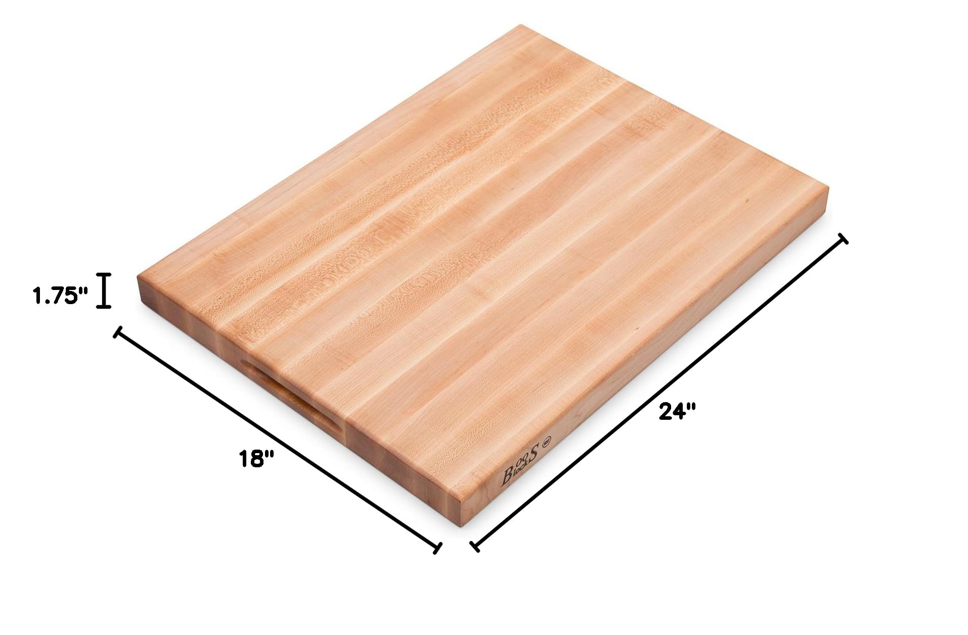 John Boos Platinum Commercial Series Rectangular Wooden Maple Cutting Board 24”x18” – 1.75” Thick, 21-lb Reversible Butcher Block with 1/4” Radius Edges, Edge-Grain & Finger Grips – Made in the USA
