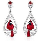 Cardinal Earrings for Women S925 Sterling Silver Teardrop Dainty Cute Dangle Drop Piercing Stud Christmas Memorial Gifts for Loss of Loved One
