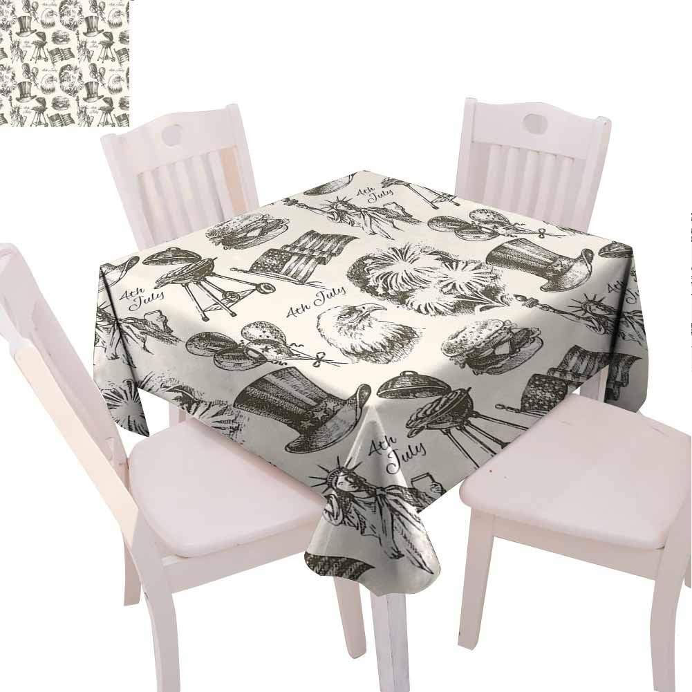 Teresa Sophy-decor 4th of July Farm Square Table Cloth, Vintage Set of Americana Elements National Symbols Loyalty Culture Beige and Army Green Printed Tablecloths, 36x36 Inch