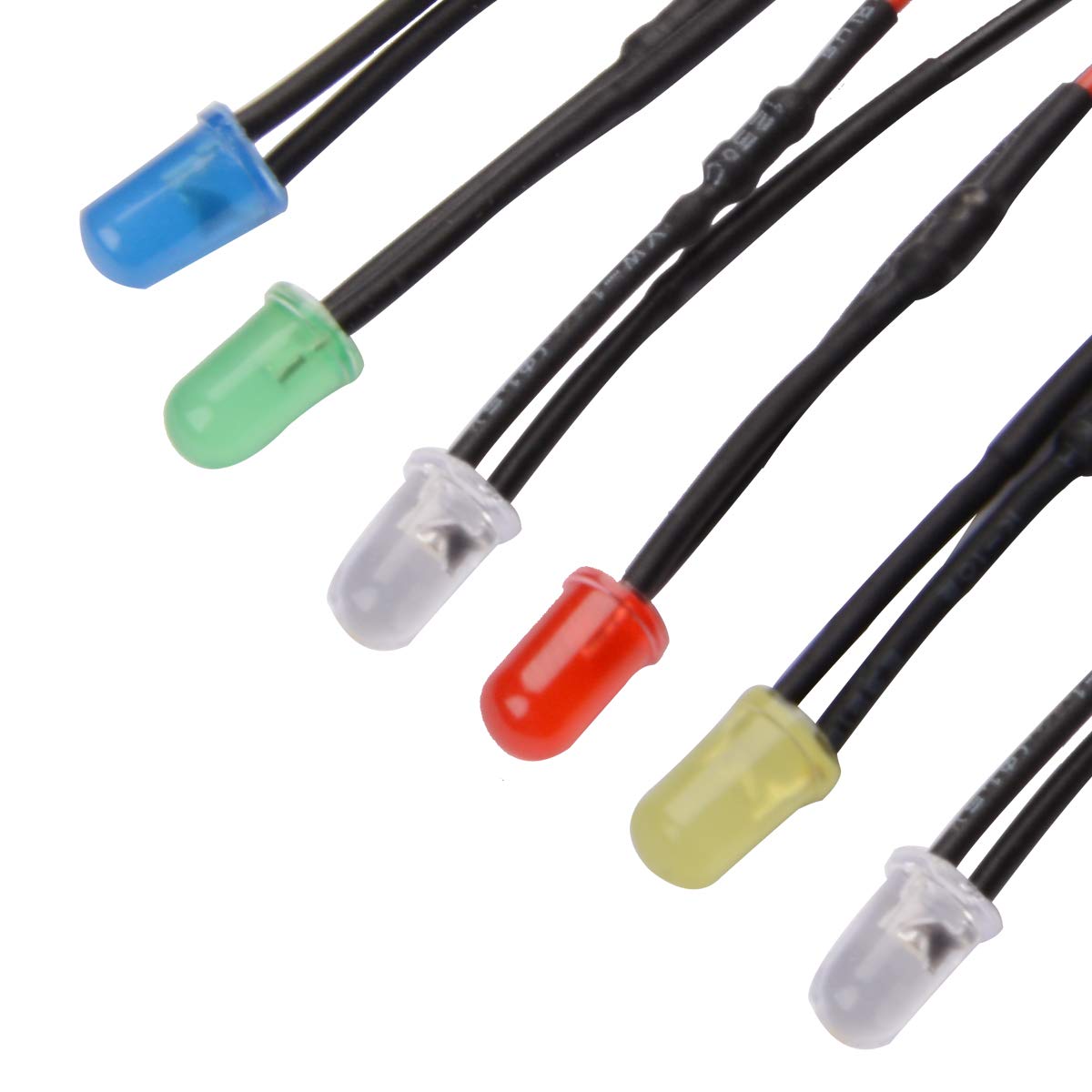 FICBOX 150PCS (25PCS X 6 Colors) Ultra Bright 12V Pre Wired LED Diodes Light -White Red Blue Green Yellow Warm White