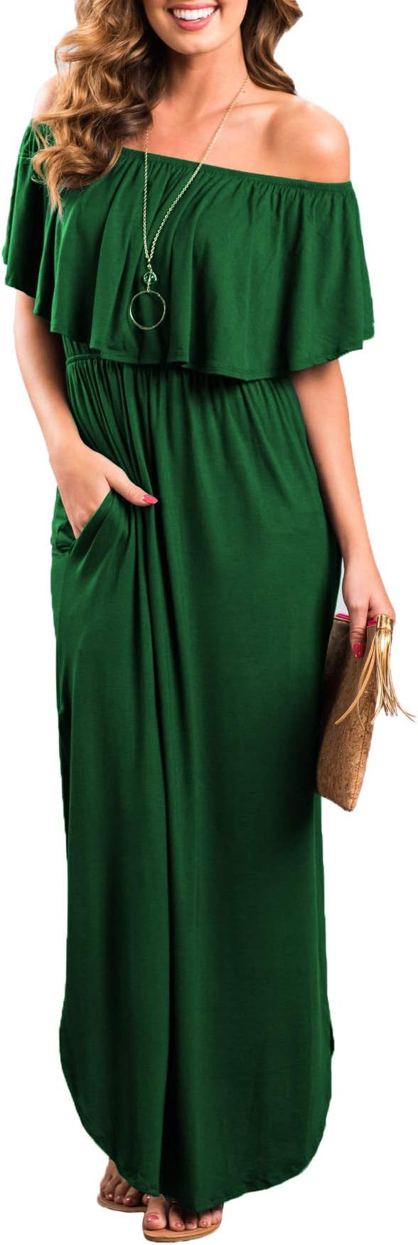 Womens Off The Shoulder Ruffle Party Dresses Side Split Beach Maxi Dress