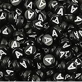 Bxwoum 100 Pieces Letter Beads 4X7mm Black Round Acrylic Alphabet Beads for Jewelry Making Vowel Letter A Beads for Bracelets Making Necklaces Key Chains