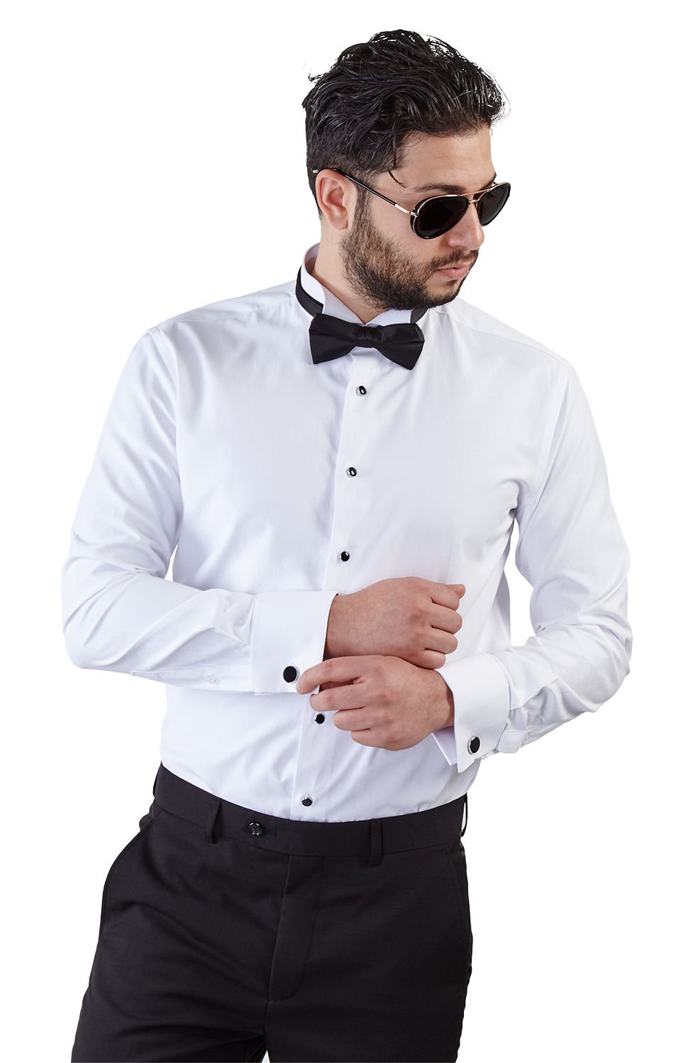 AZAR MANNew Mens Tailored Slim Fit White Wing Tip Tuxedo Shirt Combo French Cuff by Azar