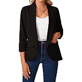 MINTLIMIT Women 3/4 Sleeve Blazer Lightweight Open Front Business Jacket Blazer Shawl Collar Slim Work Office Coat with Pockets (Black,Size L)