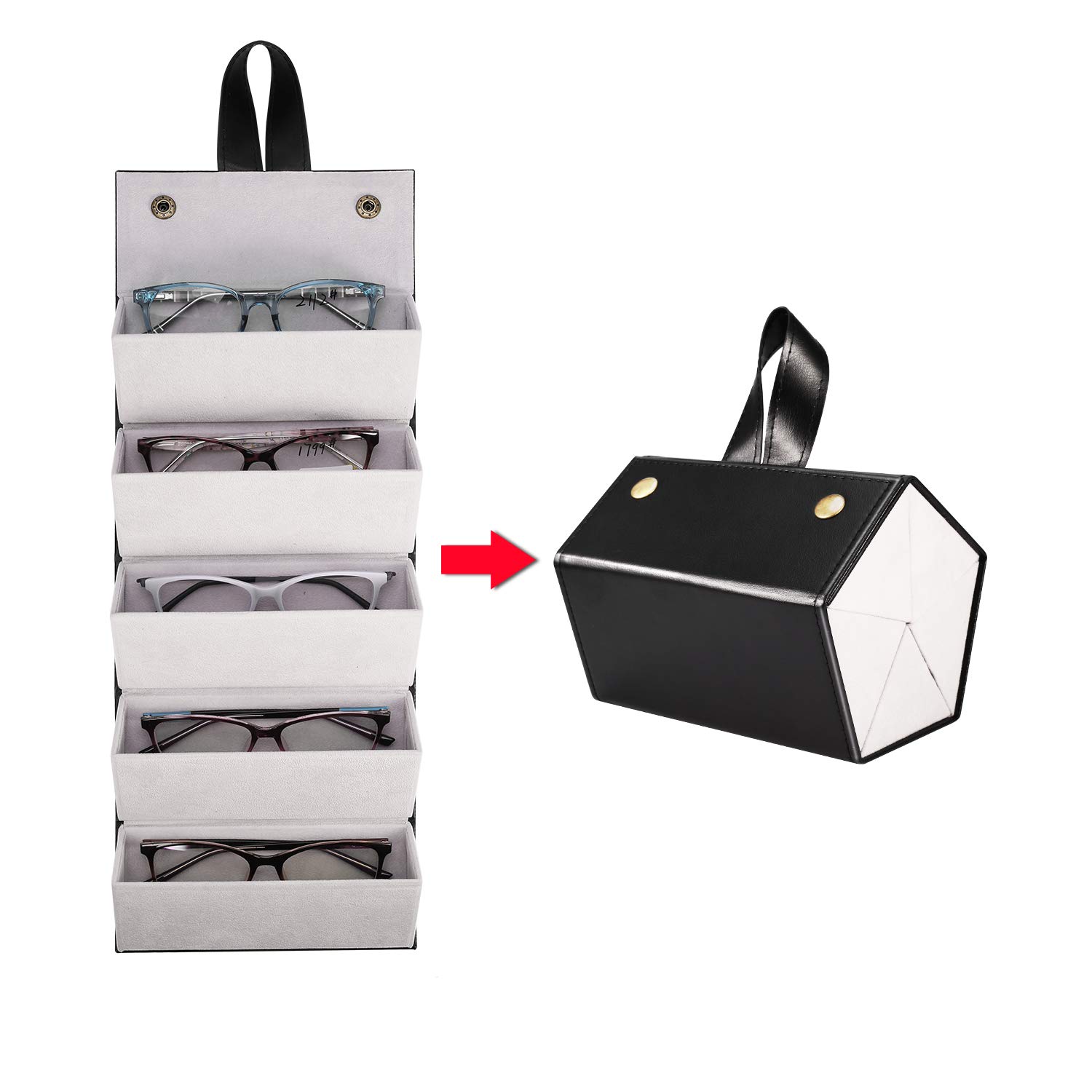 PU Eyeglasses Storage Case Box Multiple Hanging Eyewear Holder Display SMARTTOP 5-Slot Travel Sunglasses Organizer Collector