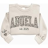 HHLYN14 Personalized Grandma Leopard Sweatshirt, Custom Name On Sleeve, Grandma Gift