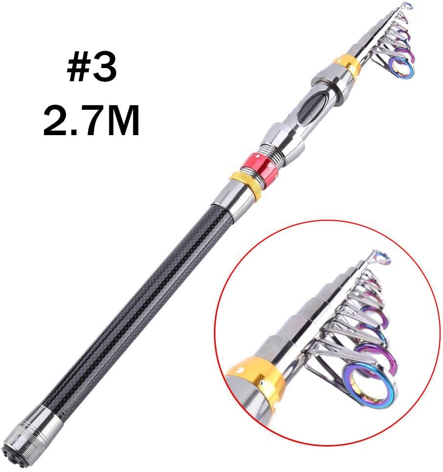 VGEBYTelescopic Fishing Rod Retractable Fishing Pole Rods Saltwater Carbon Fiber Portable Hard Fishing Pole (2.7M)