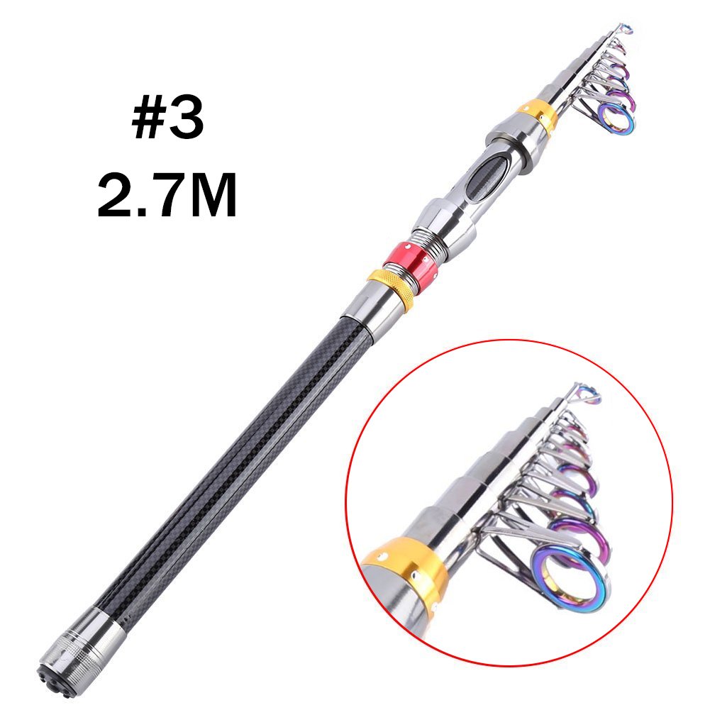 VGEBYTelescopic Fishing Rod Retractable Fishing Pole Rods Saltwater Carbon Fiber Portable Hard Fishing Pole (2.7M)