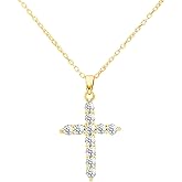 LKTKJDS 14K Gold Plated Cubic Zirconia Cross Necklace for Women Women Trendy Small Cross Charm Necklace