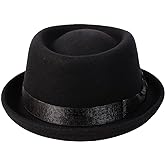 HIMESPORT Pork Pie Hat - Men's Brown Wool Felt Fedora - Heisenberg Hat - Classic Style - Spring, Fall - Size M (58cm)
