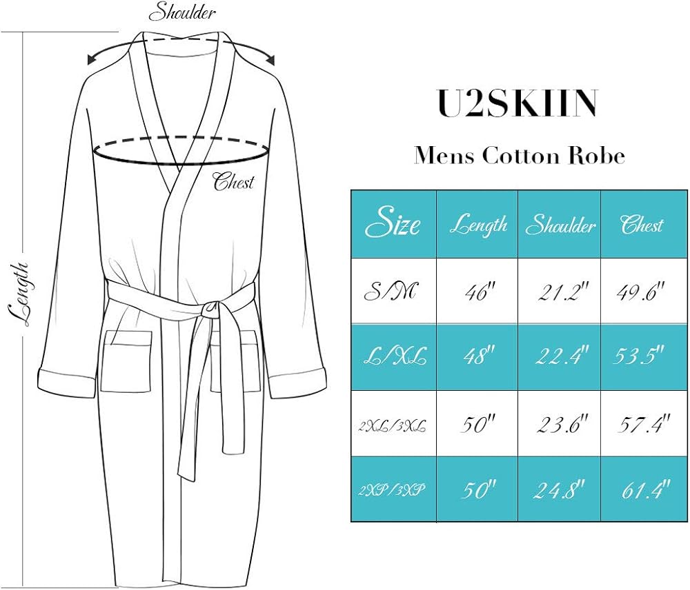 U2SKIIN Mens Cotton Robe Lightweight Knit Bathrobe at  Men’s Clothing store