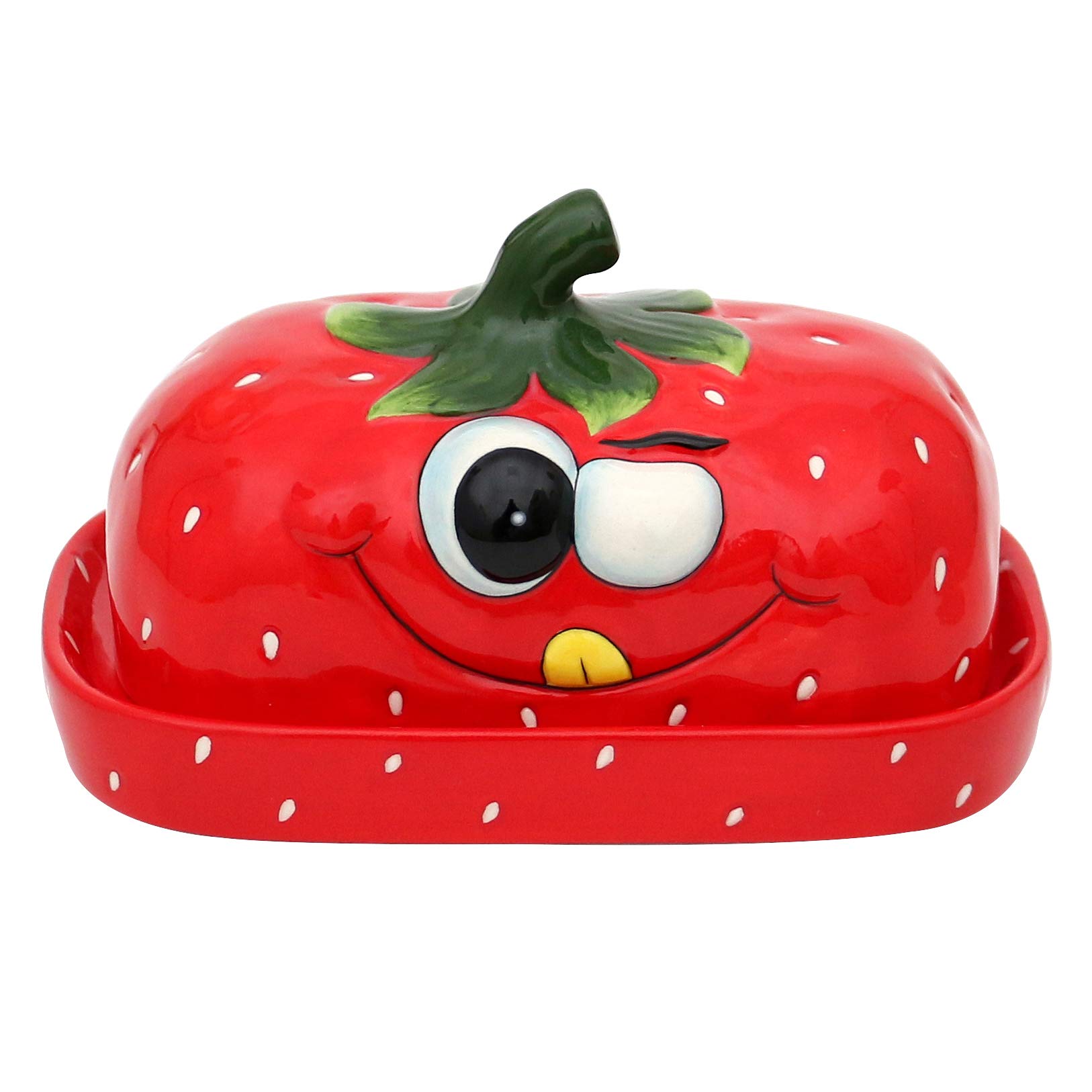 Dekohelden24 Ceramic Butter Dish/Butter Dish Strawberry in Red Dimensions Approx. 16.5 x 11 x 10 cm