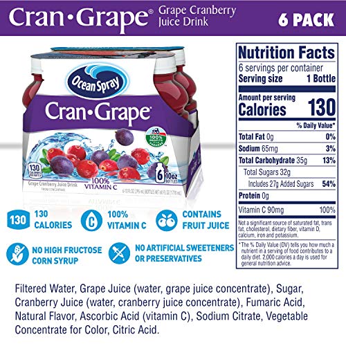 OCEAN SPRAY CRAN-GRAPE JUICE DRINK, 10 OUNCE BOTTLE (PACK OF 6)