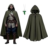 QPAXUCR Cloak with Hood Men,Medieval Costume Men Round Metal Buckle Cloak with Green Leaf Brooch Necklace for Halloween
