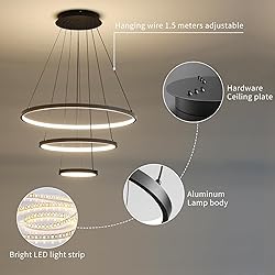 Dimmable LED Pendant Light for Dining Room, 3 Ring