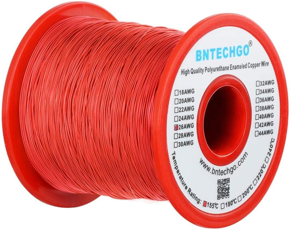 BNTECHGO 26 AWG Magnet Wire - Enameled Copper Wire - Enameled Magnet Winding Wire - 1.0 lb - 0.0157" Diameter 1 Spool Coil Red Temperature Rating 155℃ Widely Used for Transformers Inductors