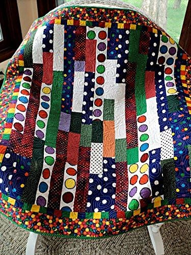 Polka Dot Strip Scrappy Patchwork Lap Quilt - Baby Blanket - Sofa Throw - 37" x 40"