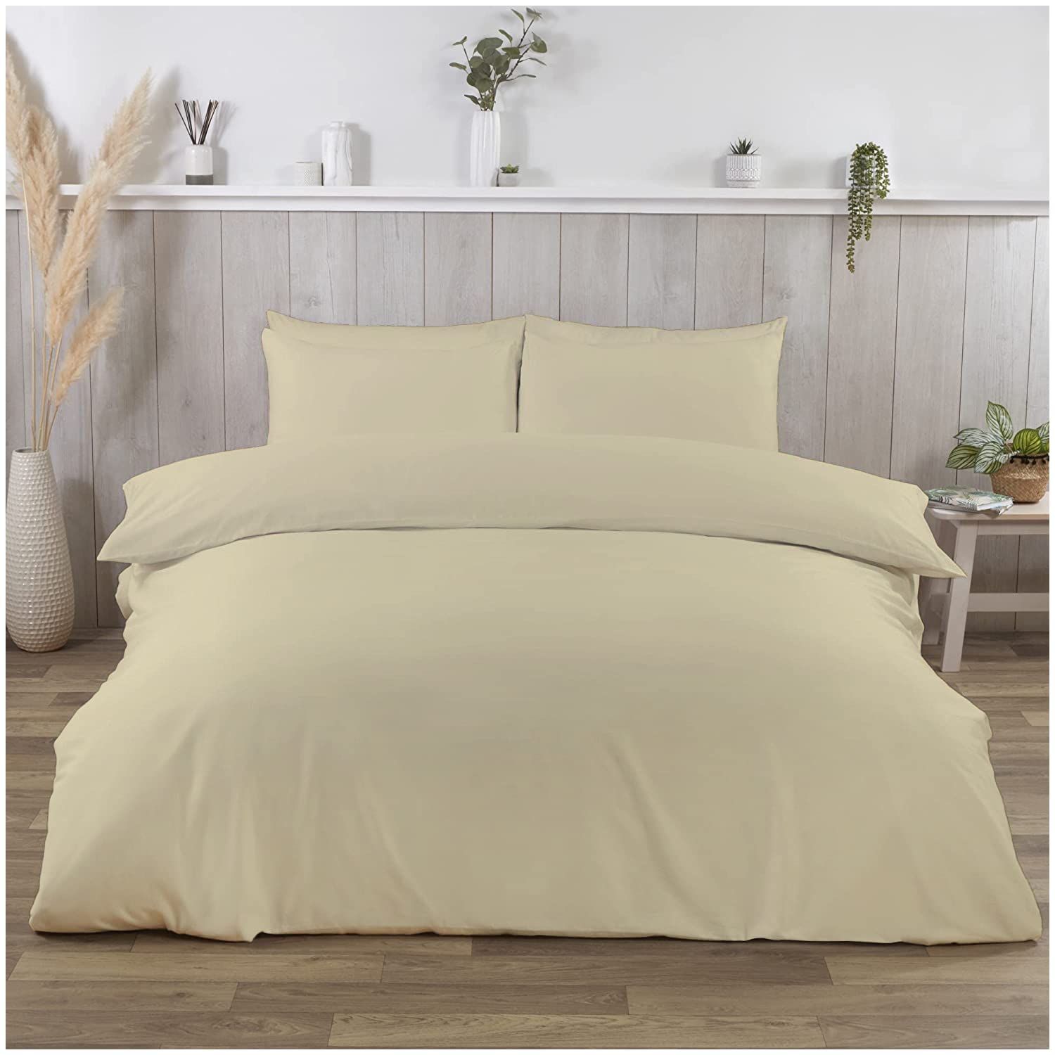 GC GAVENO CAVAILIA Easy Care Solid Flannel Duvet Cover with Matching Pillow Cases, 100% Brushed Cotton Luxury Quilt Set, Soft & Cosy Linen, Cream, Kingsize Bedding, King