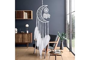 LAVAY White Dream Catcher Handmade Moon Dream Catcher Feathers Dreamcatcher Wall Hanging Home Decoration Dorm Room Ornament C
