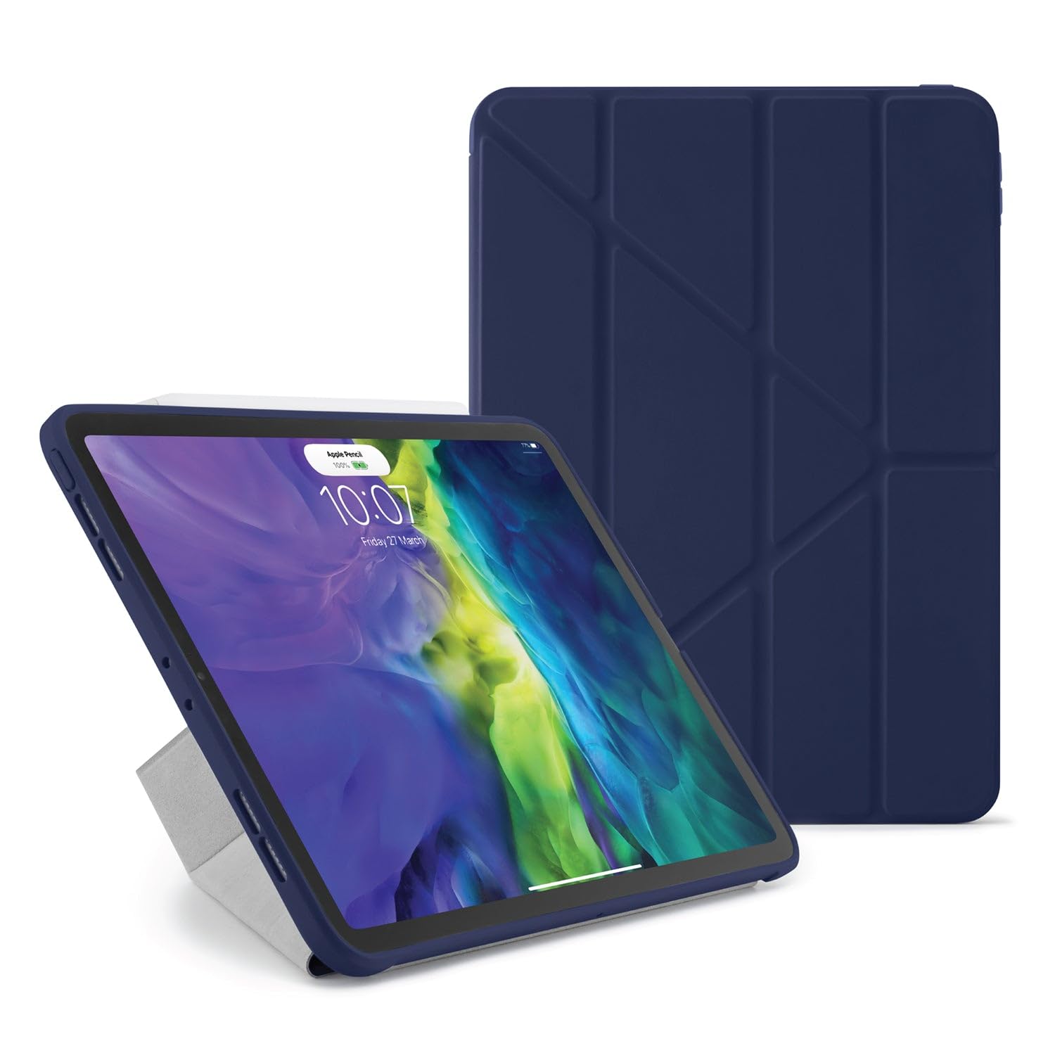 PIPETTO Origami No1 Original Case for iPad Pro 11 (2022/2021/2020/2018), Slim 5-in-1 Stand Cover with Hard Clear Back, TPU Bumper, Pencil Compatible - Dark Blue
