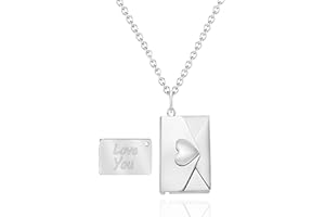PRIMATORIA Envelope Love Letter Heart Necklace for Women Stainless Steel Love You Secret Gift Message Engraved Locket Jewelry Pendant for Couples and Family