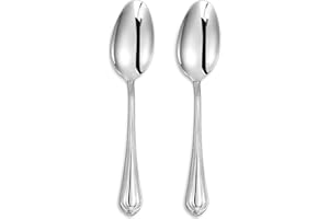 KEAWELL Pearl Edge Premium Serving Spoon Set, 18/10 Stainless Steel, 9" Fine Hostess Utensils with Refined Bead Design, Brigh