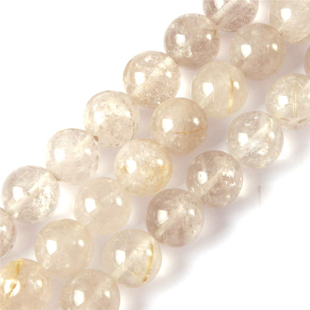 GEM-Inside Natural 12mm Yellow Rutilated Quartz Round Gemstone Semi Precious Loose Beads for Jewellery Making 15'' — image 1