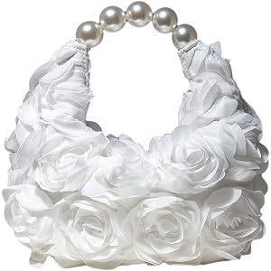 GORGLITTER Women's 3d Flower Purse Pearl Top Handle Handbags Elegant Wedding Clutch Tea Party Purses