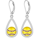Softball Baseball Earrings for Women 925 Sterling Silver Sport Dangle Hoop Earrings Jewelry Gifts for Players and Coaches