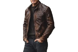 MERCH ATTIRE Mens Vintage Skull Embossed Black Distressed Vintage Motorcycle Leather Jacket