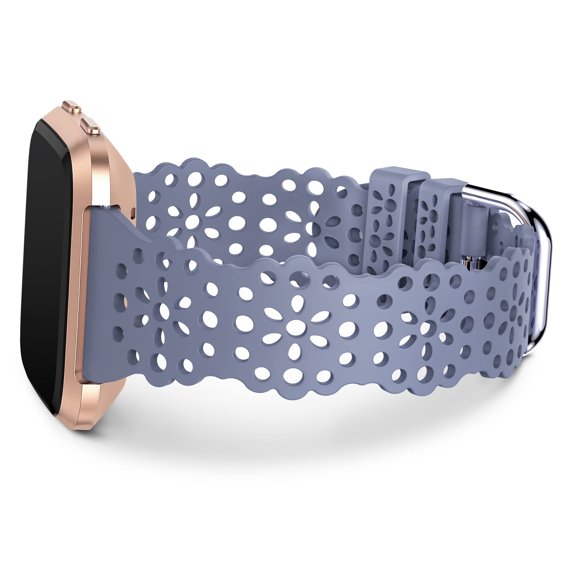 TOYOUTHS Lace Silicone Strap Compatible With Fitbit Versa/Versa 2, Women Slim Cute Hollow-Out Sport Replacement for Versa Lite/SE, Breathable Waterproof Soft Blue Strap — image 1