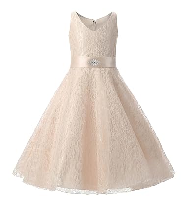 SMITHROAD Mädchen Kleid A-Linie Schwingendes Spitzenkleid Festlich Ärmellos mit Bindeband Blumenmädchenkleid 8 Farben