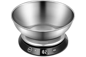 CHWARES Food Scale, Digital Kitchen Scale with Bowl Stainless Steel, Rechargeable Digital Scales Grams and Ounces for Weight Loss, Dieting, Baking, Cooking, and Meal Prep, 11lb/5kg, 0.1oz/1g